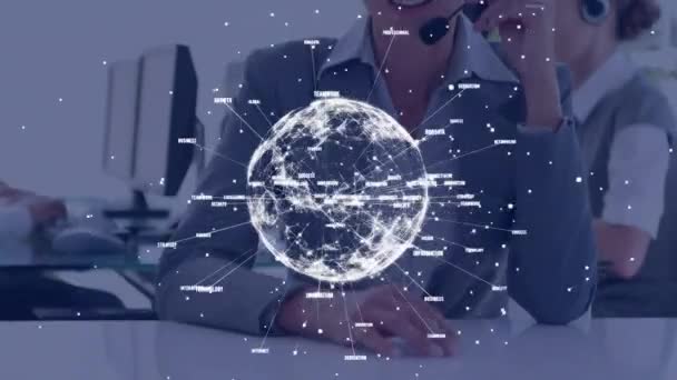 Animacja Globu Siecią Połączeń Różnych Ludzi Biznesu Biurze Koncepcja Globalnego — Wideo stockowe