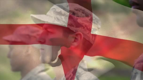 Animazione Della Bandiera Dell Inghilterra Diversi Soldati Patriottismo Nazionale Forze — Video Stock