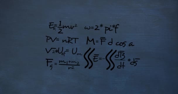 青い背景に数学データ処理のアニメーション グローバルサイエンス コンピューティング データ処理の概念デジタル生成されたビデオ — ストック動画