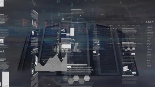 Animação Estatísticas Processamento Dados Financeiros Através Servidores Informáticos Conceito Global — Vídeo de Stock