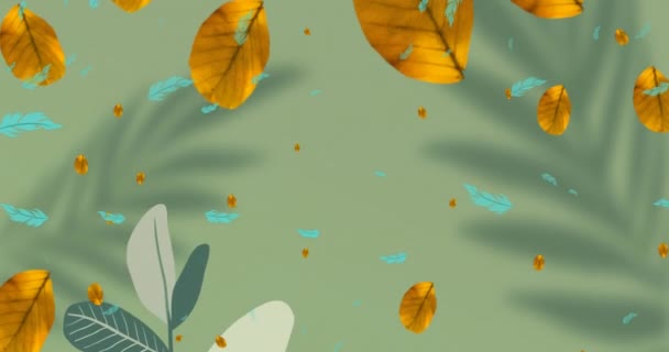 Animation Autumn Leaves Pattern Green Background Autumn Fall Pattern Nature — Stock Video
