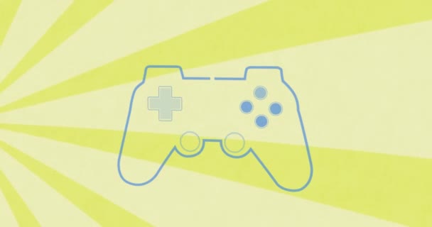 Animação Console Jogos Azul Sobre Sunburst Contra Fundo Amarelo Digitalmente — Vídeo de Stock