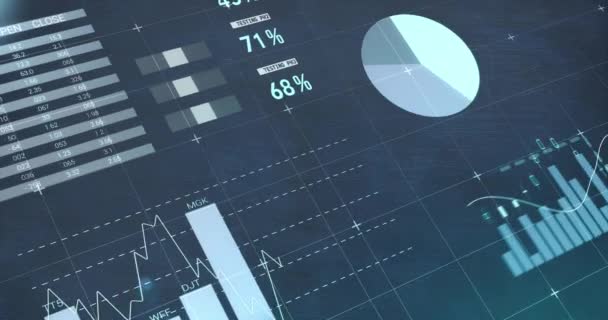 Animation Financial Data Processing Blue Background Global Business Finance Computing — Vídeo de Stock
