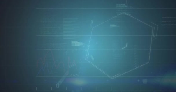 青い背景にコンピュータ言語上のバイナリコード 分子構造のアニメーション デジタル生成 ホログラム イラスト ヘルスケア コーディング テクノロジーの概念 — ストック動画