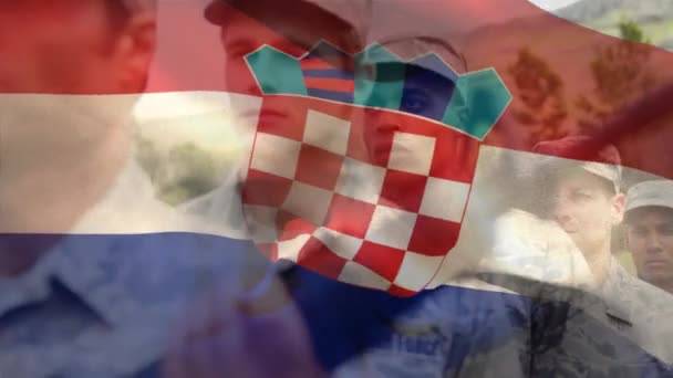 Animation Drapeau Croatie Sur Divers Soldats Patriotisme National Forces Armées — Video