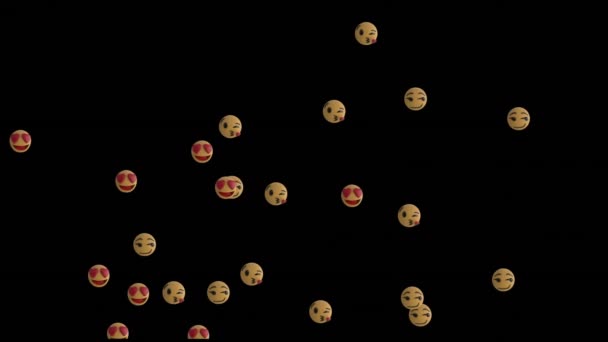 Animación Redes Sociales Amor Emoji Iconos Sobre Fondo Negro Concepto — Vídeos de Stock