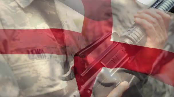 Animazione Della Bandiera Dell Inghilterra Diversi Soldati Patriottismo Nazionale Forze — Video Stock