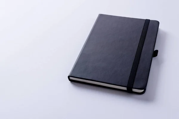 Close Black Notebook Copy Space White Background Literatura Čtení Psaní — Stock fotografie