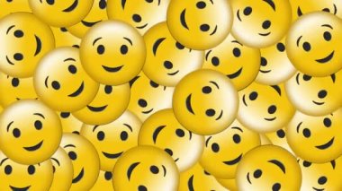 Gülümseyen emoji simgelerinin animasyonu. Dijital olarak oluşturulmuş küresel sosyal medya, hesaplama ve veri işleme kavramı.
