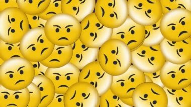 Kızgın emoji simgelerinin animasyonu. Dijital olarak oluşturulmuş küresel sosyal medya, hesaplama ve veri işleme kavramı.