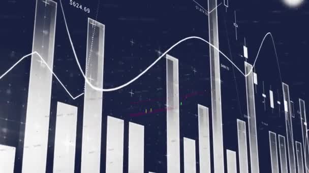 Animação Processamento Dados Estatísticos Equações Matemáticas Contra Fundo Azul Interface — Vídeo de Stock