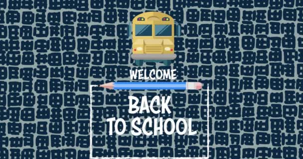 Animation Bienvenue Retour École Texte Crayon Bus Scolaire Sur Modèle — Video