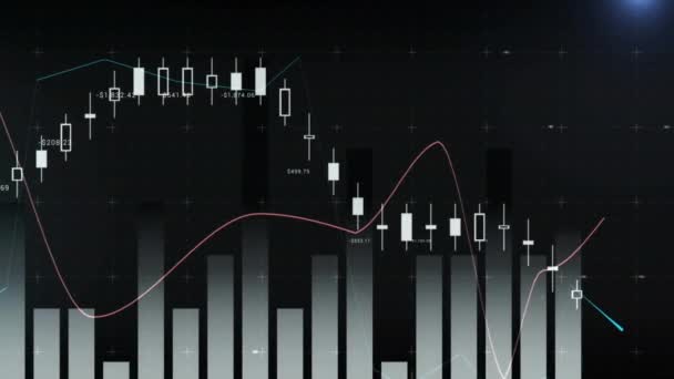 Animation Der Statistischen Datenverarbeitung Und Blauer Lichtfleck Vor Schwarzem Hintergrund — Stockvideo