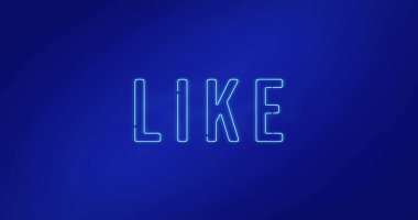 Mavi gradyan arkaplana karşı metin pankartı gibi neon görüntüsü. Sosyal medya ağı ve iş teknolojisi kavramı