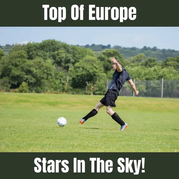 Composition Top Europe Stars Sky Text Caucasian Football Player Football — Stock fotografie