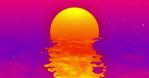 紫色天空中的粉色云彩和橙色太阳的组成 太阳和自然概念数字生成的图像 — 图库照片