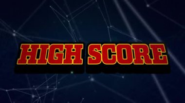 Yüksek skorun üzerindeki bağlantı ağının animasyonu. Dijital olarak oluşturulmuş video oyunu, bağlantılar, hesaplama ve veri işleme kavramı.