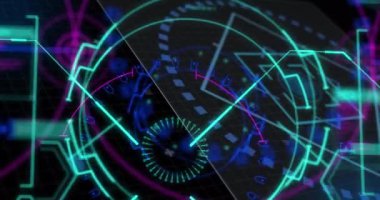 Siyah arkaplan üzerinden tarama ve veri işleme animasyonu. Dijital olarak oluşturulmuş küresel bilgisayar ve veri işleme kavramı.