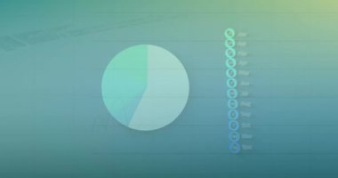 Animation of statistical data processing against blue gradient background. Computer interface and business data technology concept