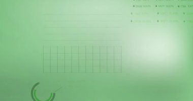 Yeşil gradyan karşısında istatistiksel ve borsa veri işleme animasyonu. Küresel ekonomi ve iş veri teknolojisi kavramı
