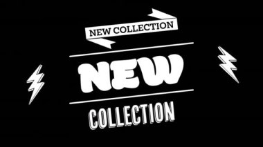 Siyah arkaplan üzerinde yıldırım simgeleri olan yeni metin afişlerinin animasyonu. Moda ve perakende sektörü kavramı