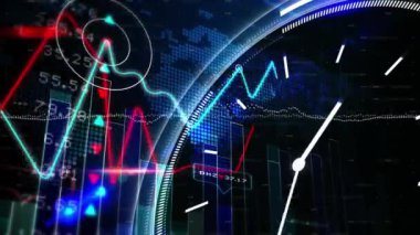 Zaman içinde finansal veri işleme animasyonu. Küresel iş, bağlantılar, hesaplama ve veri işleme kavramı dijital olarak oluşturulmuş video.
