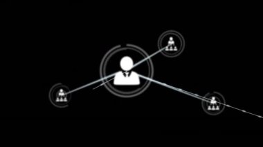 Animation of network of profile icons against black background. Global networking and business technology concept