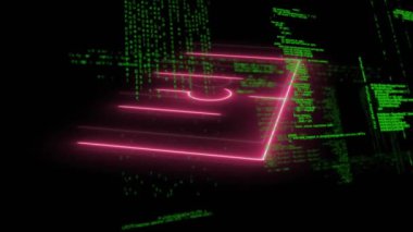 Spor alanında veri işleme animasyonu. Küresel spor, rekabet, bilgisayar ve veri işleme kavramı dijital olarak oluşturulmuş video.