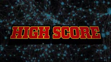 Yüksek skorun üzerindeki bağlantı ağının animasyonu. Dijital olarak oluşturulmuş video oyunu, bağlantılar, hesaplama ve veri işleme kavramı.