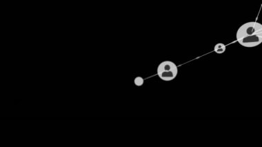 Animation of network of profile icons against black background. Global networking and business technology concept