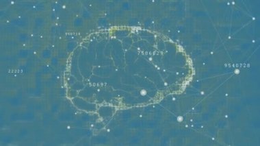 İnsan beyni üzerindeki bağlantı ağının animasyonu. Dijital olarak oluşturulmuş küresel bağlantılar, hesaplama ve veri işleme kavramı.