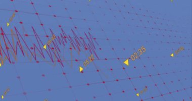 Animation of financial data processing over blue background. Global business, finances, computing and data processing concept digitally generated video.