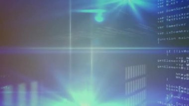 Gri arkaplandaki mavi ışık noktalarıyla veri işleme animasyonu. Bilgisayar arayüzü ve iş teknolojisi kavramı