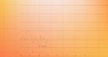 Turuncu gradyan arkaplan ile ağ üzerinden istatistiksel veri işleme animasyonu. Bilgisayar arayüzü ve iş veri teknolojisi kavramı