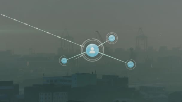 Animacja Sieci Połączeń Przez Krajobraz Miejski Koncepcja Globalnych Połączeń Obliczeń — Wideo stockowe