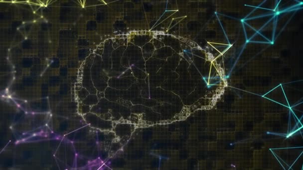 Animacja Sieci Połączeń Przez Ludzki Mózg Koncepcja Globalnych Połączeń Obliczeń — Wideo stockowe