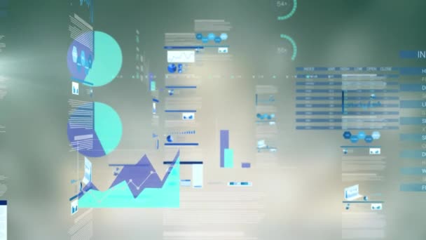 グレーを背景にした財務データ処理のアニメーション グローバルビジネス コンピューティング データ処理の概念デジタル生成ビデオ — ストック動画