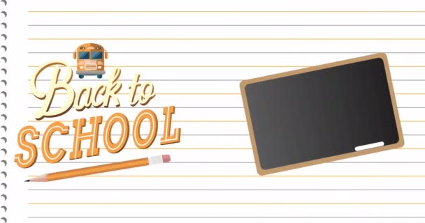 Animação Volta Texto Escola Sobre Fundo Quadro Negro Educação Aprendizagem — Vídeo de Stock