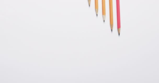Großaufnahme Von Bleistiften Die Zeitlupe Mit Kopierraum Auf Weißem Hintergrund — Stockvideo