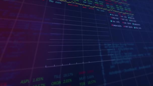 Animação Processamento Dados Estatísticos Mercado Ações Contra Fundo Gradiente Roxo — Vídeo de Stock