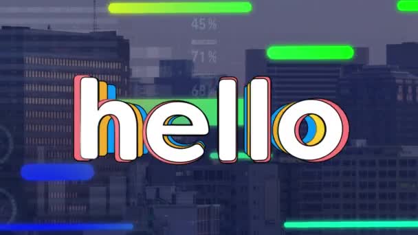 Animation Του Hello Banner Κείμενο Κλίση Σχήματα Και Την Επεξεργασία — Αρχείο Βίντεο