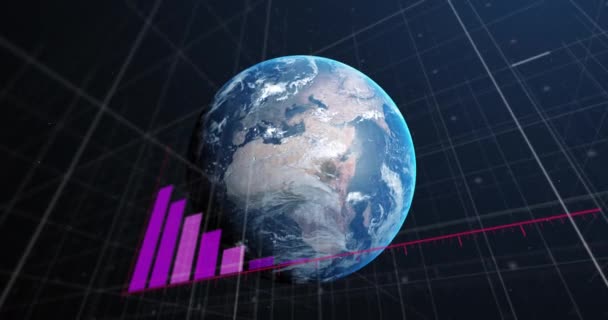 Animering Statistik Och Databehandling Över Hela Världen Global Verksamhet Anslutningar — Stockvideo