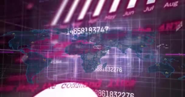 Animación Números Cambiantes Procesamiento Datos Estadísticos Contra Mapas Del Mundo — Vídeo de stock
