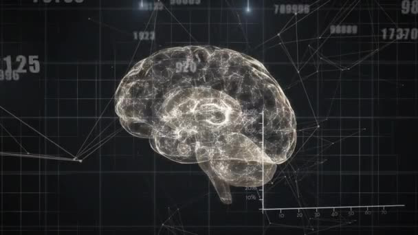数字变化的动画 数据处理 人脑图标上的连接网络 医学研究和科学技术概念 — 图库视频影像