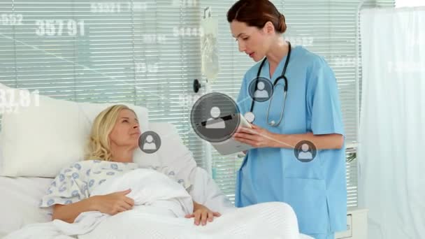 Animação Rede Conexões Sobre Médico Feminino Caucasiano Com Paciente Conceito — Vídeo de Stock