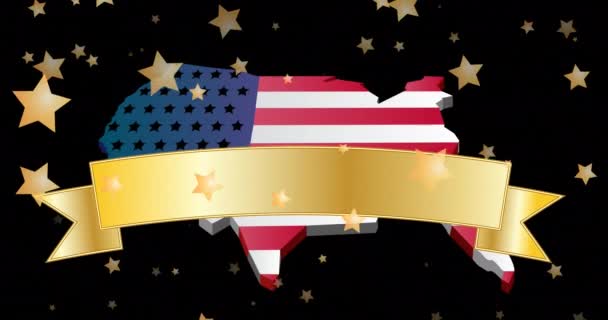 Animation Map Usa Stars Banner Black Background American Patriotism Independence — Stock Video