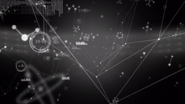 在黑色背景上连接和分子网络的动画 全球连接 计算和数据处理概念数字生成的视频 — 图库视频影像