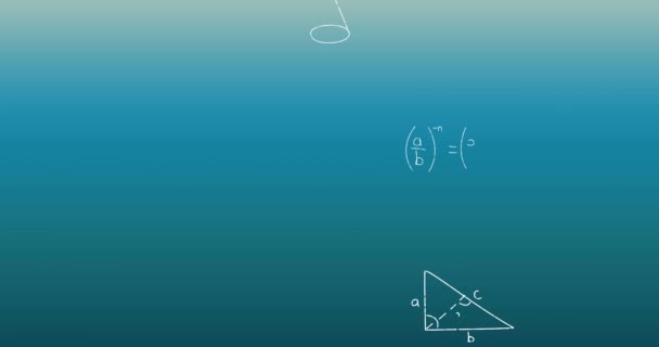 Animering Matematiska Formler Över Blå Bakgrund Vetenskap Utbildning Skola Och — Stockvideo