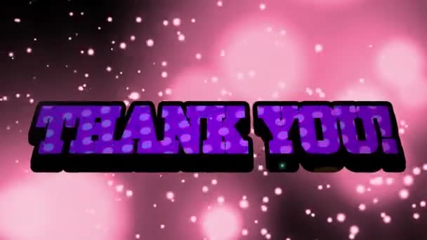 Animatie Van Dank Tekst Gloeiende Lichtvlekken Roze Achtergrond Mondiaal Videospel — Stockvideo