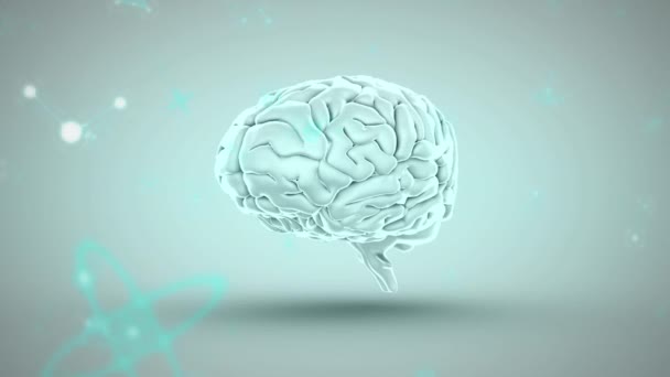 绿色背景下的人脑和粒子的动画 全球科学 计算和数据处理概念 — 图库视频影像